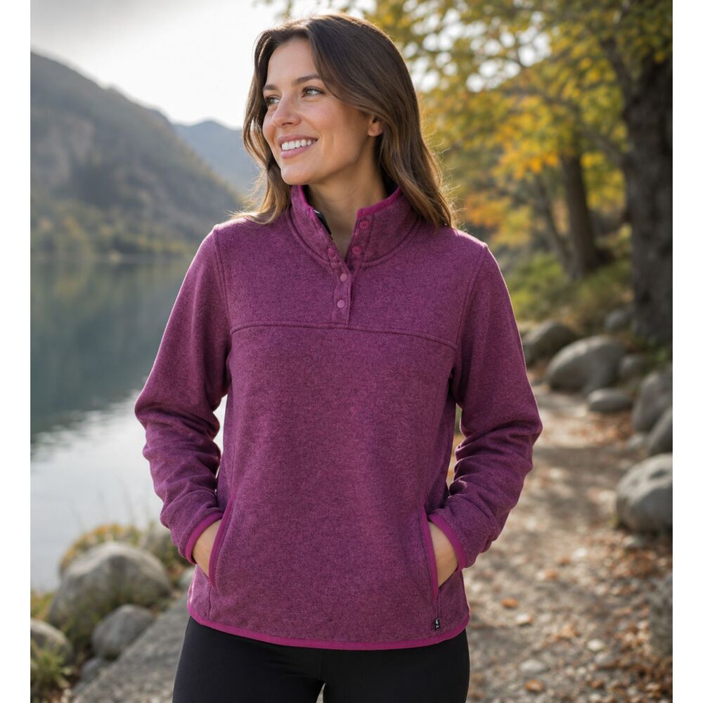 Eddie Bauer Women's Purple Heather Fleece Pullover XL NWT Snap Mock Neck